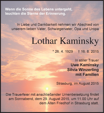 Traueranzeige von Lothar Kaminsky von Mitteldeutsche Zeitung Halle/Saalkreis