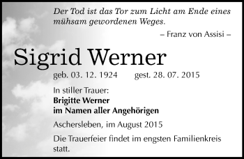Traueranzeige von Sigrid Werner von Mitteldeutsche Zeitung Aschersleben