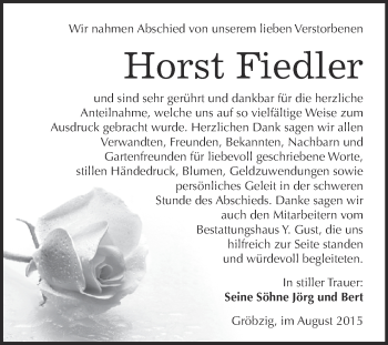 Traueranzeige von Horst Fiedler von WVG - Wochenspiegel Dessau / Köthen