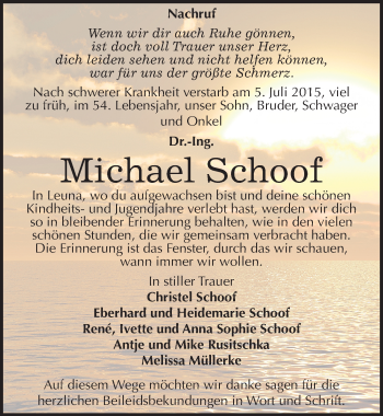 Traueranzeige von Michael Schoof von Mitteldeutsche Zeitung Merseburg/Querfurt