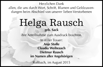 Traueranzeige von Helga Rausch von Mitteldeutsche Zeitung Merseburg/Querfurt