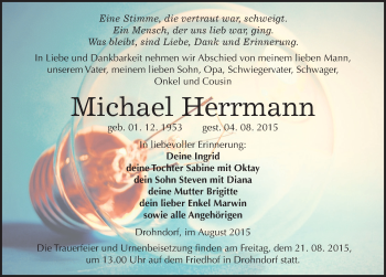 Traueranzeige von Michael Herrmann von Mitteldeutsche Zeitung Aschersleben