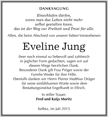 Traueranzeige von Eveline Jung von Mitteldeutsche Zeitung Sangerhausen