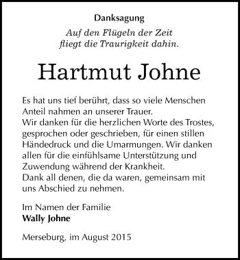 Traueranzeige von Hartmut Johne von Mitteldeutsche Zeitung Merseburg/Querfurt