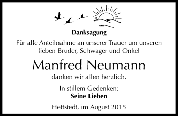 Traueranzeige von Manfred Neumann von Mitteldeutsche Zeitung Mansfelder Land