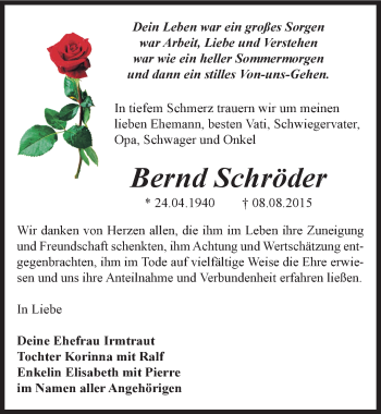 Traueranzeige von Bernd Schröder von Mitteldeutsche Zeitung Zeitz