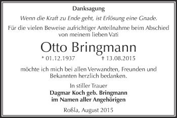 Traueranzeige von Otto Bringmann von Super Sonntag SGH Mansf. Land