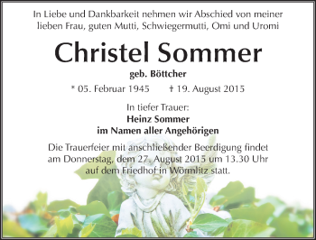 Traueranzeige von Christel Sommer von Mitteldeutsche Zeitung Halle/Saalkreis