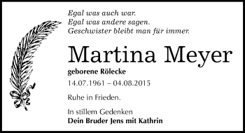 Traueranzeige von Martina Meyer von Mitteldeutsche Zeitung Köthen