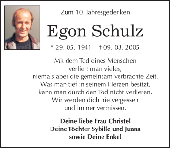 Traueranzeige von Egon Schulz von Mitteldeutsche Zeitung Wittenberg