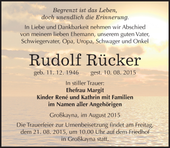 Traueranzeige von Rudolf Rücker von Mitteldeutsche Zeitung Merseburg/Querfurt