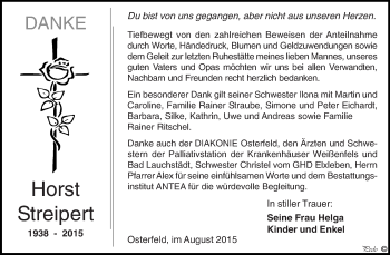 Traueranzeige von Horst Streipert von Super Sonntag Zeitz