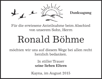 Traueranzeige von Ronald Böhme von Super Sonntag Zeitz