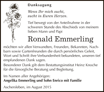 Traueranzeige von Ronald Emmerling von Super Sonntag Aschersleben