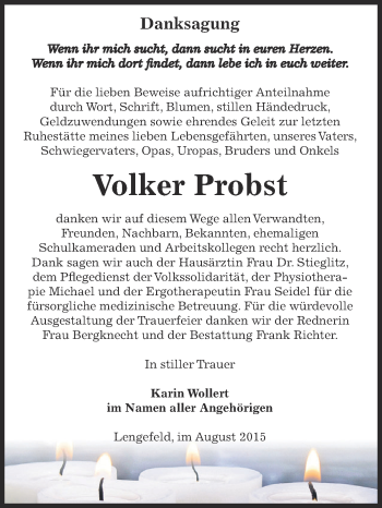 Traueranzeige von Volker Probst von Super Sonntag SGH Mansf. Land