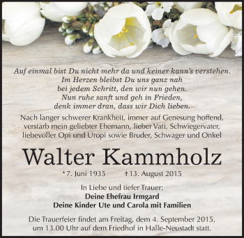 Traueranzeige von Walter Kammholz von Mitteldeutsche Zeitung Halle/Saalkreis