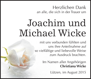 Traueranzeige von Michael Wicke von Mitteldeutsche Zeitung Weißenfels