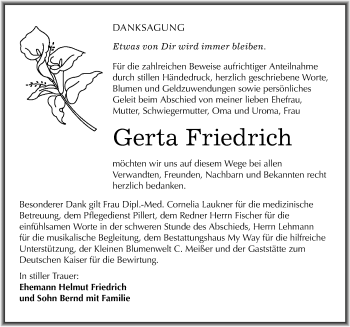 Traueranzeige von Gerta Friedrich von Mitteldeutsche Zeitung Weißenfels