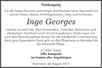 Traueranzeige von Inge Georges von Super Sonntag SGH Mansf. Land