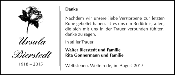 Traueranzeige von Ursula Bierstedt von Mitteldeutsche Zeitung