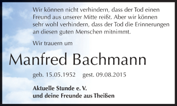 Traueranzeige von Manfred Bachmann von Mitteldeutsche Zeitung Zeitz
