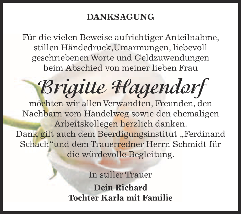  Traueranzeige für Brigitte Hagendorf vom 15.08.2015 aus WVG - Wochenspiegel Wittenberg