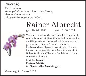 Traueranzeige von Rainer Albrecht von WVG - Wochenspiegel Merseburg