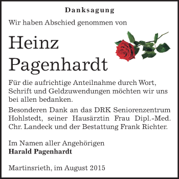 Traueranzeige von Heinz Pagenhardt von Super Sonntag SGH Mansf. Land