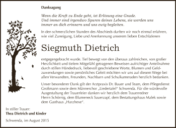Traueranzeige von Siegmuth Dietrich von WVG - Wochenspiegel SGH