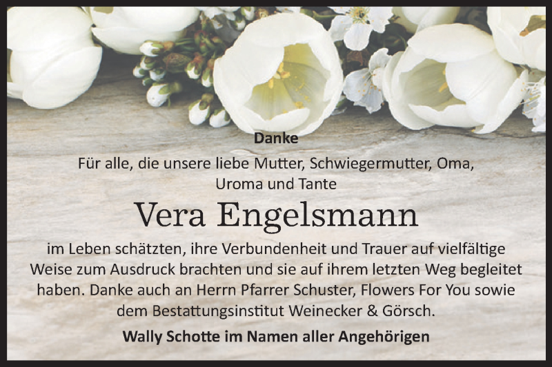  Traueranzeige für Vera Engelsmann vom 01.08.2015 aus Super Sonntag Bernburg