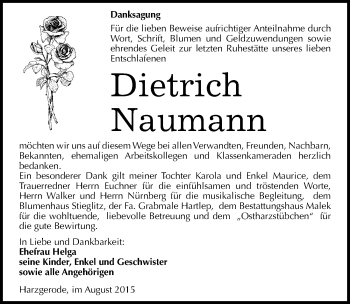 Traueranzeige von Dietrich Naumann von Mitteldeutsche Zeitung Quedlinburg