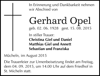Traueranzeige von Gerhard Opel von Mitteldeutsche Zeitung Merseburg/Querfurt