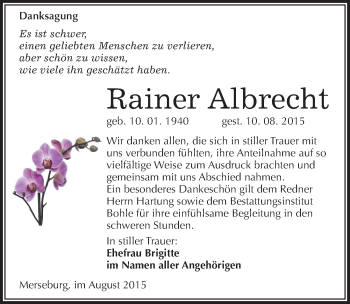 Traueranzeige von Rainer Albrecht von Mitteldeutsche Zeitung Merseburg/Querfurt