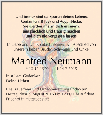 Traueranzeige von Manfred Neumann von Wochenspiegel Mansfelder Land