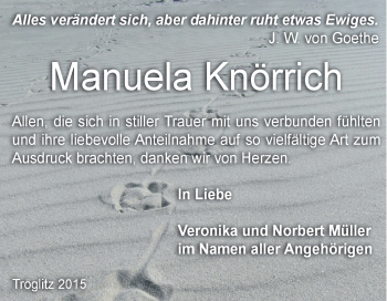 Traueranzeige von Manuela Knörrich von Super Sonntag Zeitz
