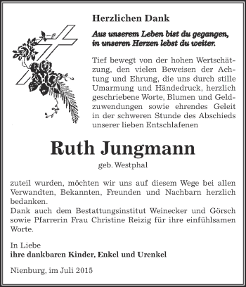 Traueranzeige von Ruth Jungmann von Super Sonntag Bernburg