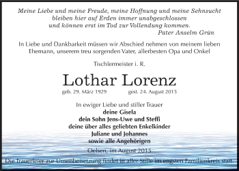 Traueranzeige von Lothar Lorenz von Mitteldeutsche Zeitung Zeitz