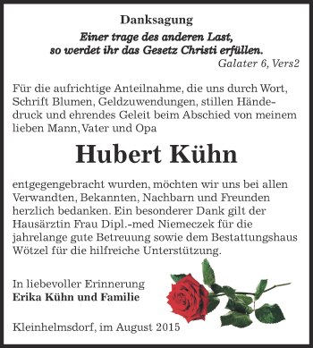 Traueranzeige von Hubert Kühn von Super Sonntag Zeitz