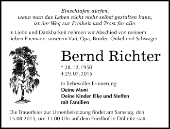 Traueranzeige von Bernd Richter von Mitteldeutsche Zeitung Halle/Saalkreis