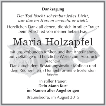 Traueranzeige von Maria Holzapfel von Super Sonntag Merseburg