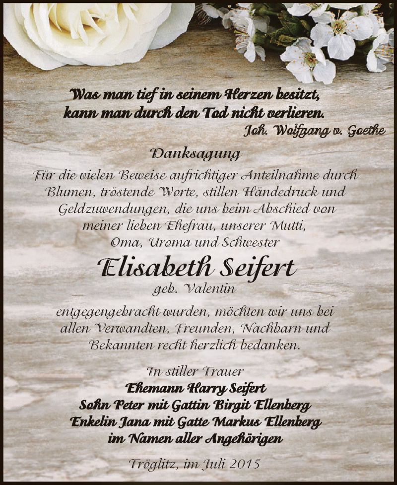  Traueranzeige für Elisabeth Seifert vom 08.08.2015 aus Super Sonntag Zeitz
