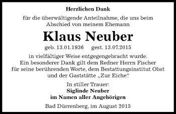 Traueranzeige von Klaus Neuber von Mitteldeutsche Zeitung Merseburg/Querfurt
