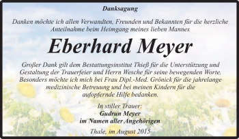 Traueranzeige von Eberhard Meyer von Super Sonntag Quedlinburg