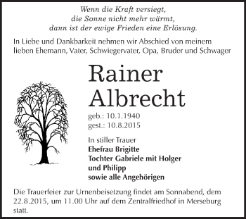 Traueranzeige von Rainer Albrecht von WVG - Wochenspiegel Merseburg