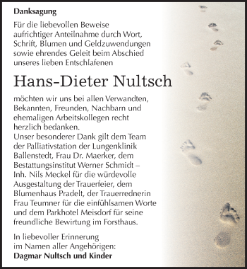 Traueranzeige von Hans-Dieter Nultsch von Mitteldeutsche Zeitung Quedlinburg