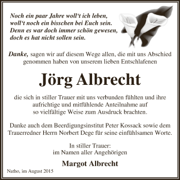 Traueranzeige von Jörg Albrecht von WVG - Wochenspiegel Dessau / Köthen