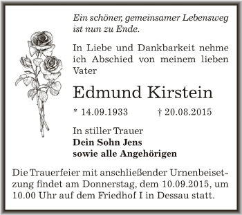 Traueranzeige von Edmund Kirstein von WVG - Wochenspiegel Dessau / Köthen