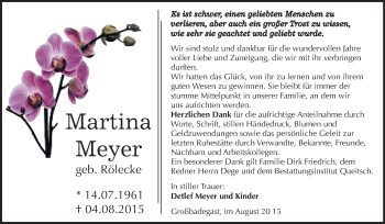 Traueranzeige von Martina Meyer von WVG - Wochenspiegel Dessau / Köthen