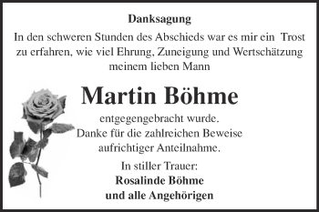 Traueranzeige von Martin Böhme von Super Sonntag Merseburg