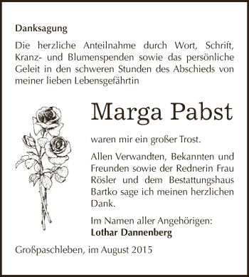 Traueranzeige von Marga  Pabst von WVG - Wochenspiegel Dessau / Köthen